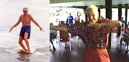 SFL, 1:03:46, Woody Brown, Infused with Aloha, Does the Hula at the Close of SURFING FOR LIFE